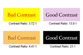 Good and bad contrast examples. Good ratio is above 4.5 to 1.