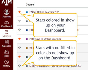 Filled-in stars on course titles will appear on your dashboard.